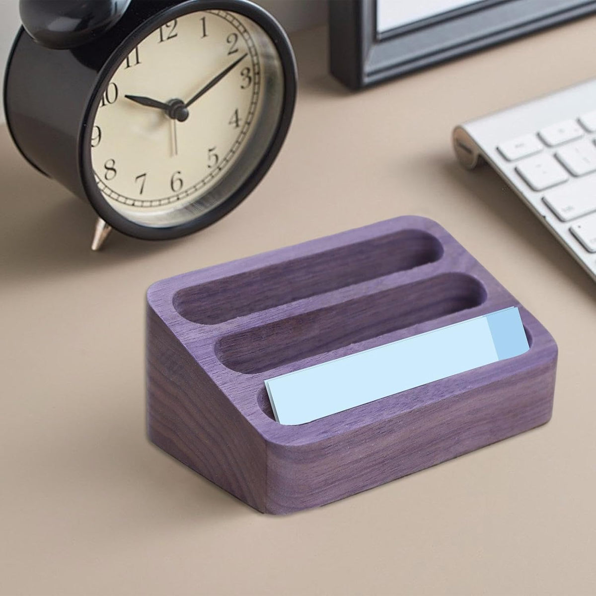 Black Walnut Business Card Holder 3-Compartment Organizer