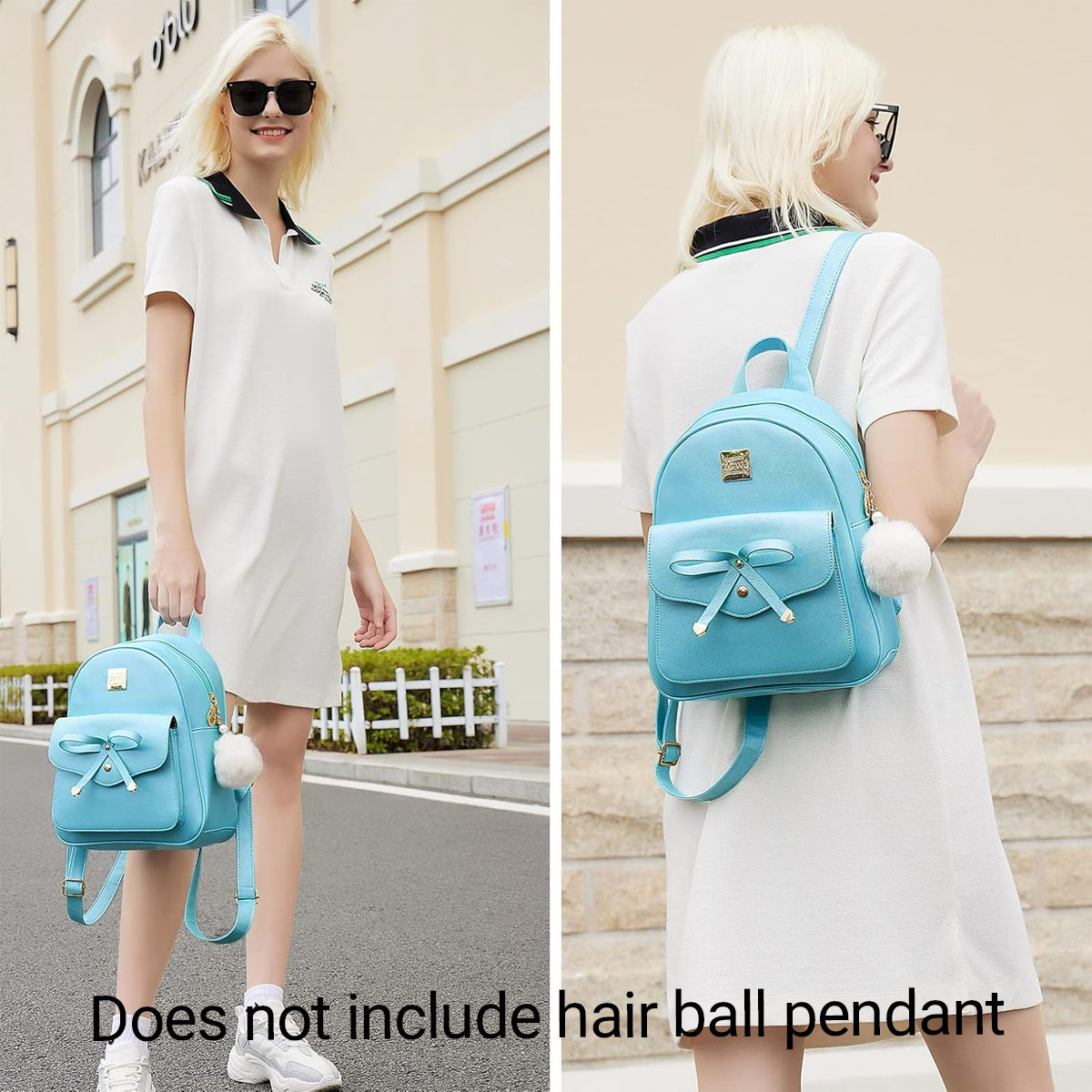 Blue Butterfly Shoulder Bag PU Leather Tote Student Schoolbag Backpack for Girls