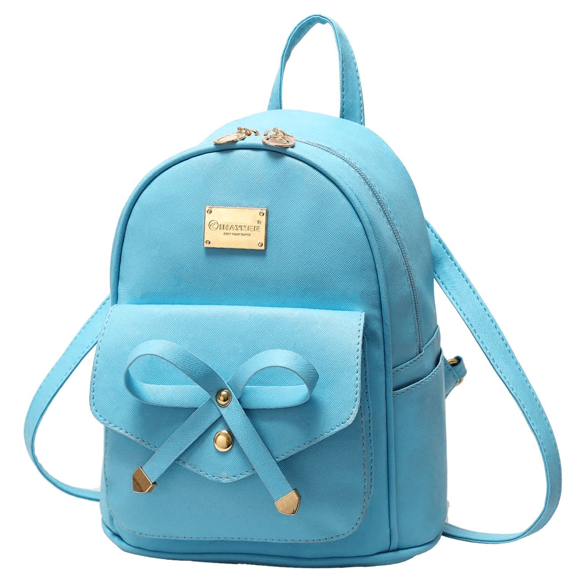 Blue Butterfly Shoulder Bag PU Leather Tote Student Schoolbag Backpack for Girls