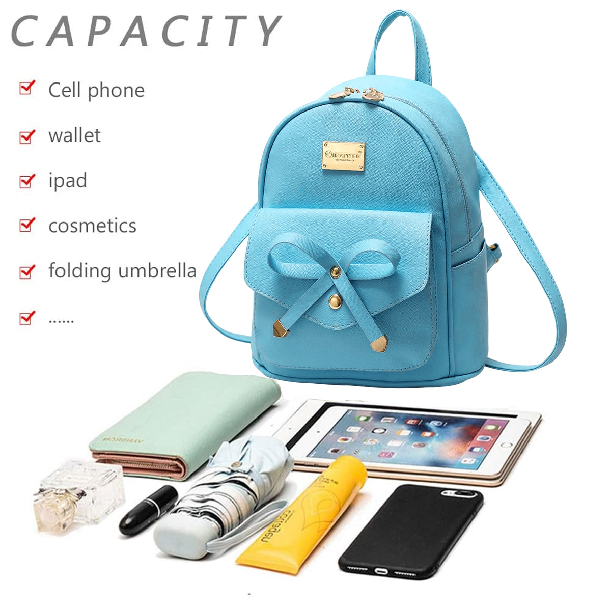Blue Butterfly Shoulder Bag PU Leather Tote Student Schoolbag Backpack for Girls