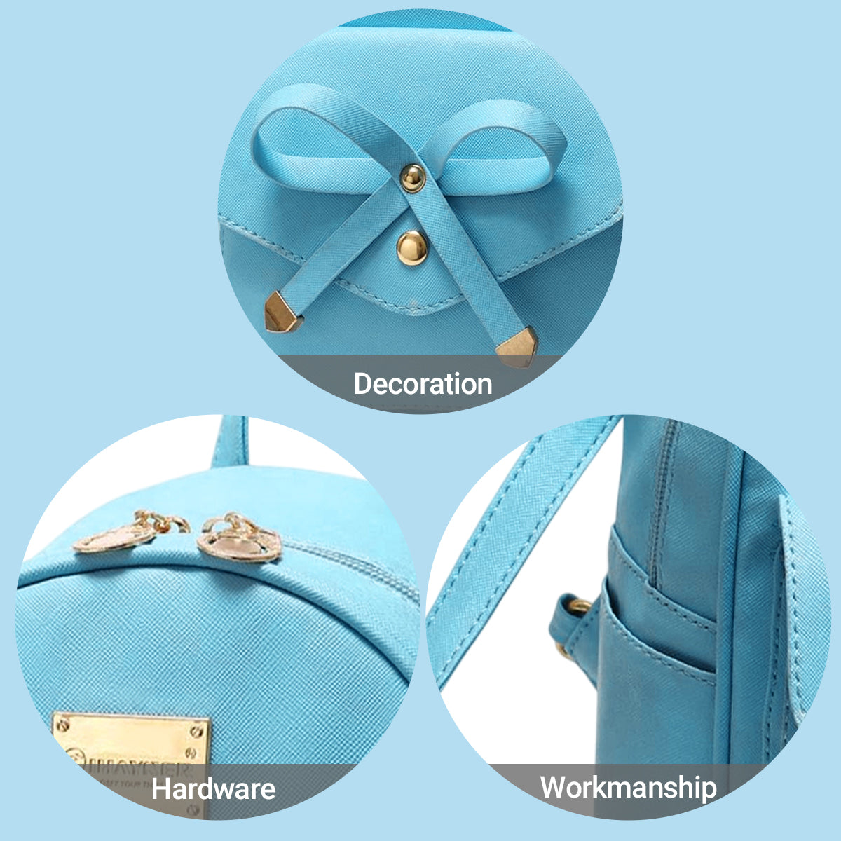 Blue Butterfly Shoulder Bag PU Leather Tote Student Schoolbag Backpack for Girls
