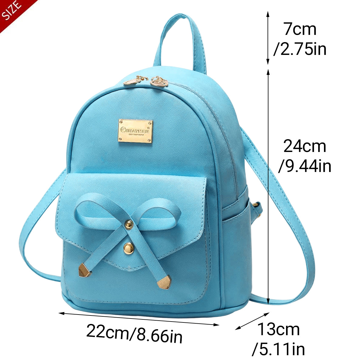 Blue Butterfly Shoulder Bag PU Leather Tote Student Schoolbag Backpack for Girls