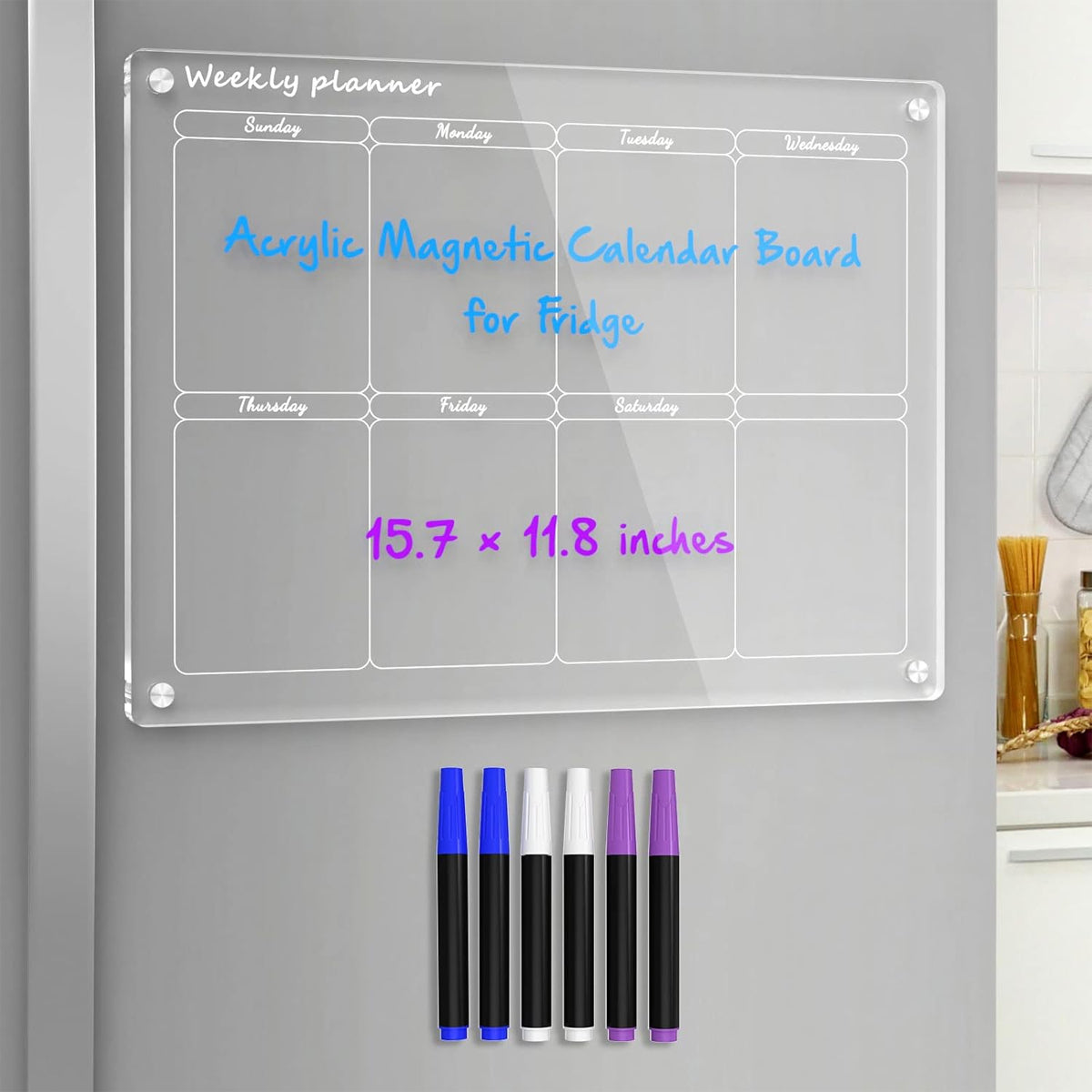 Magnetic Transparent Acrylic Writing Board with 6 Markers