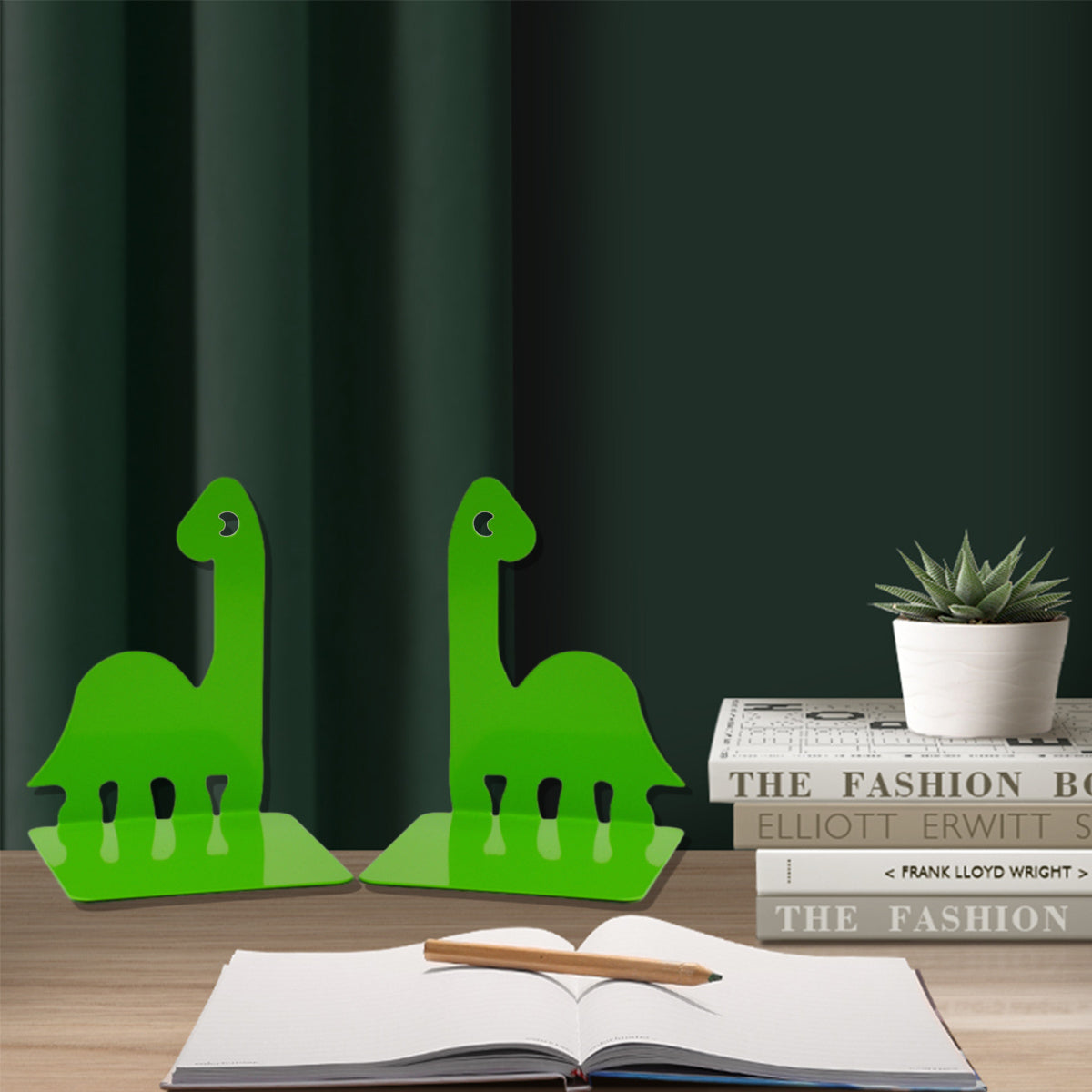 1 Pair Cartoon Dinosaur Metal Bookends Decorative Desktop Book Holder