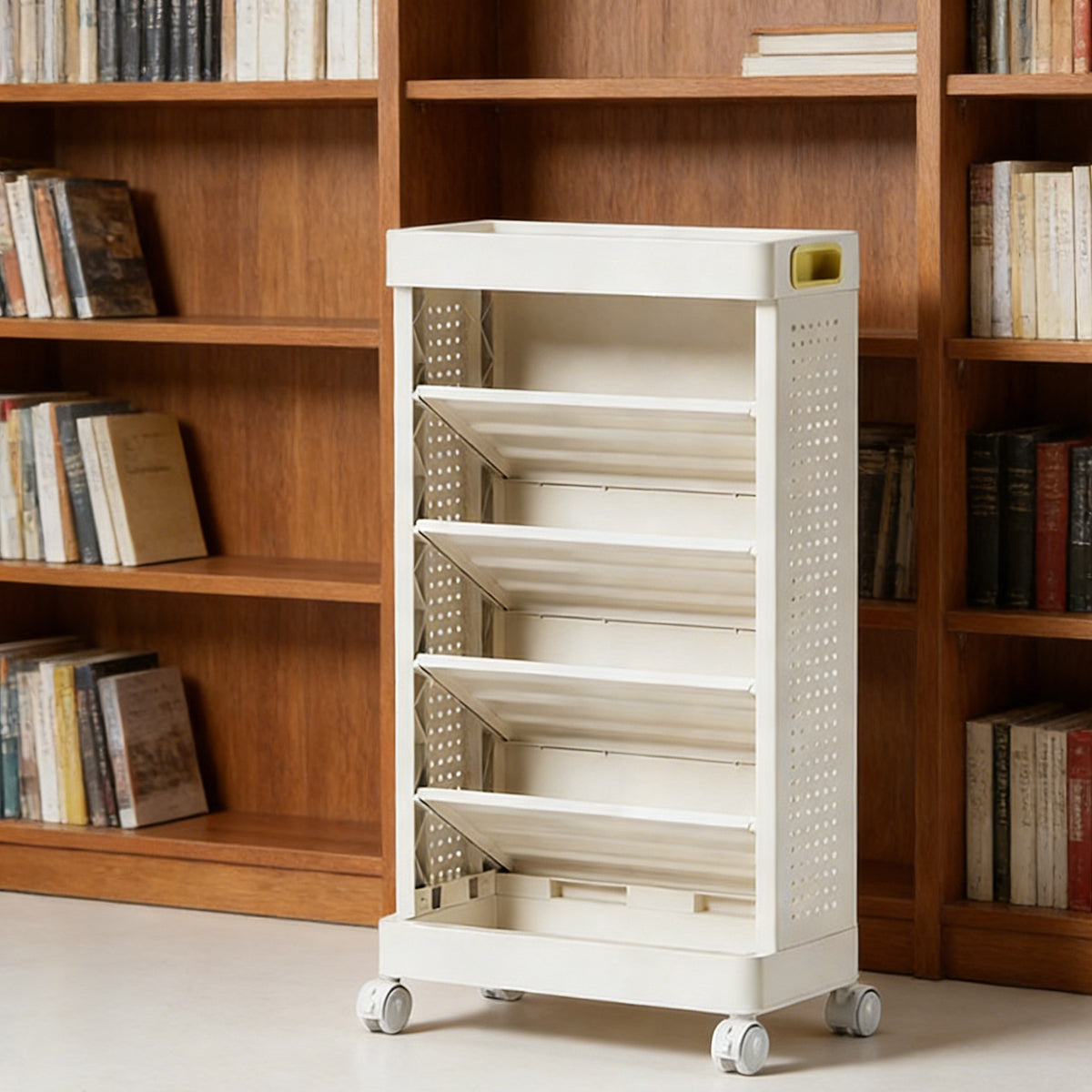5-Tier Freestanding Mobile Storage Bookshelf Rolling