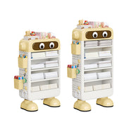 Cartoon Book Storage Rack with Wheels Side Baskets