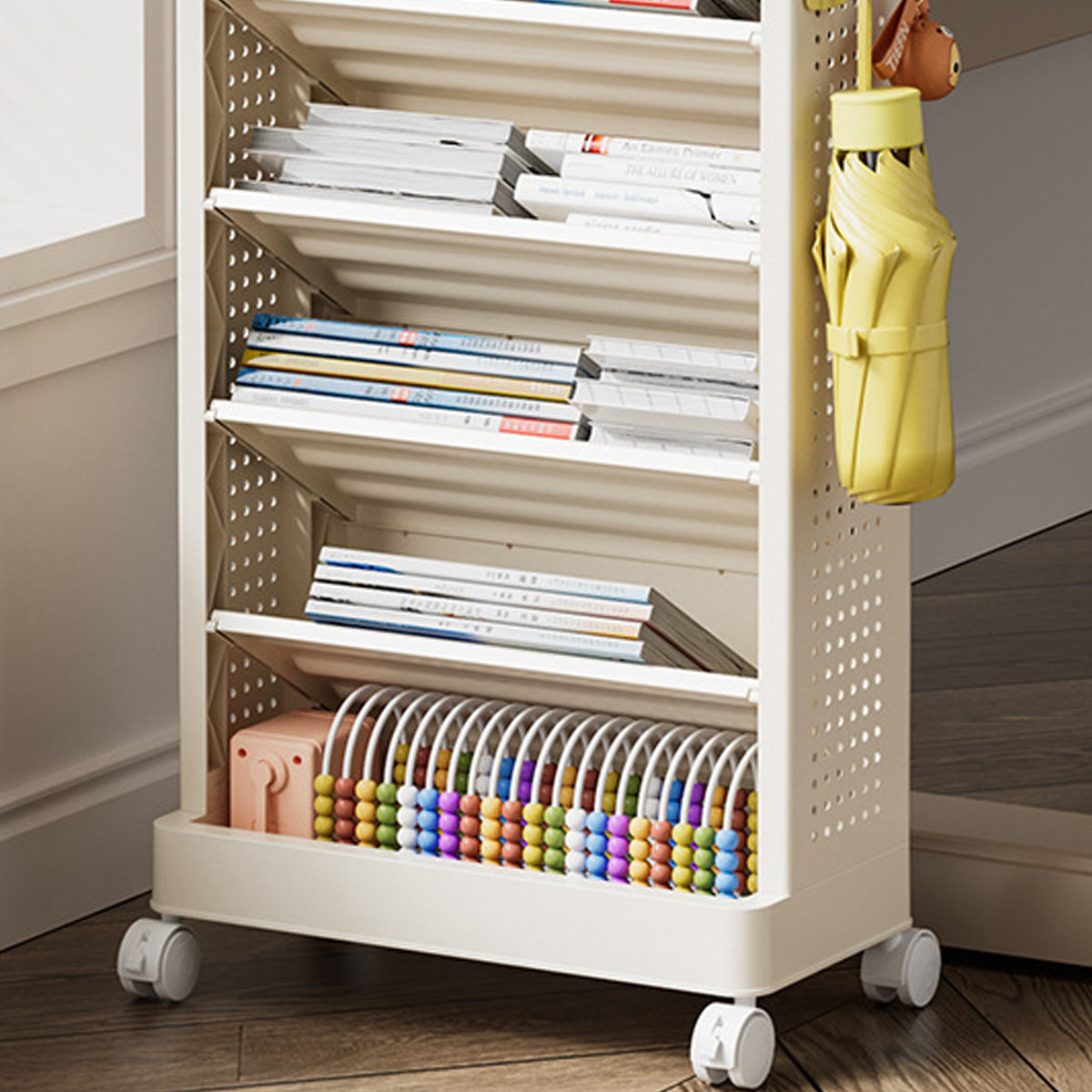 5-Tier Freestanding Mobile Storage Bookshelf Rolling