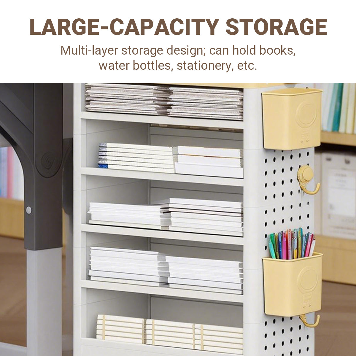 Cartoon Book Storage Rack with Wheels Side Baskets