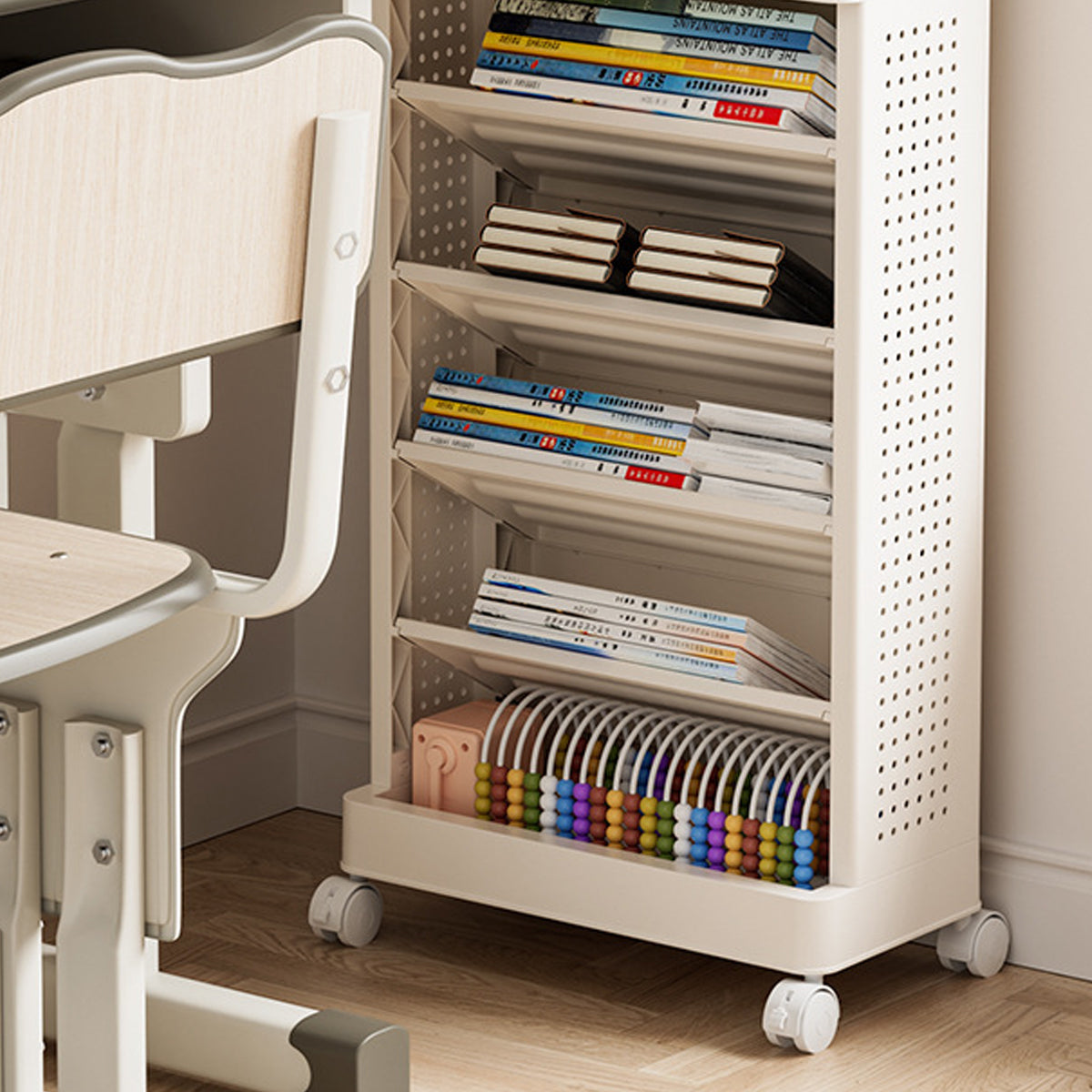 5-Tier Freestanding Mobile Storage Bookshelf Rolling