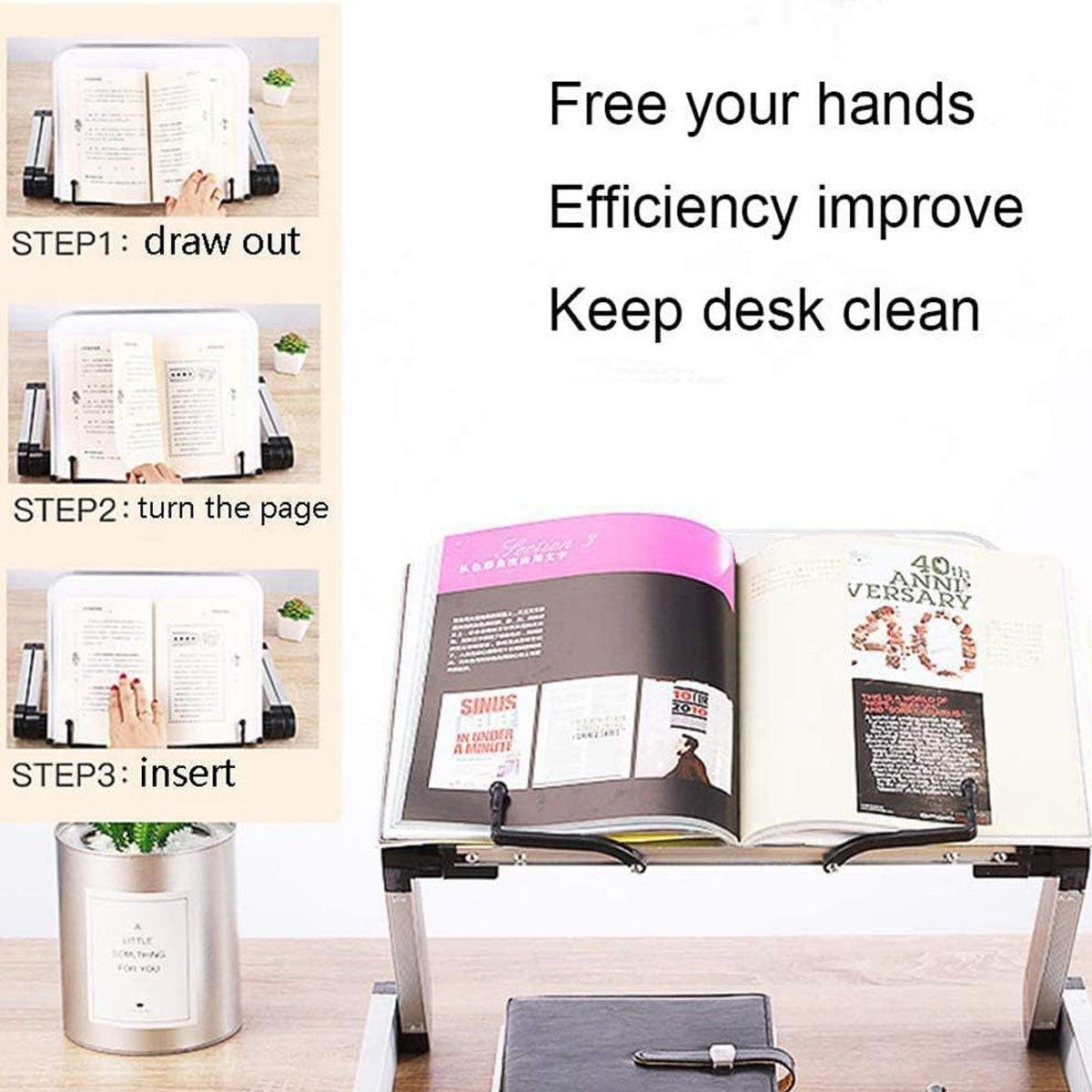 Adjustable Portable Reading Stand with Rotating Book Holder