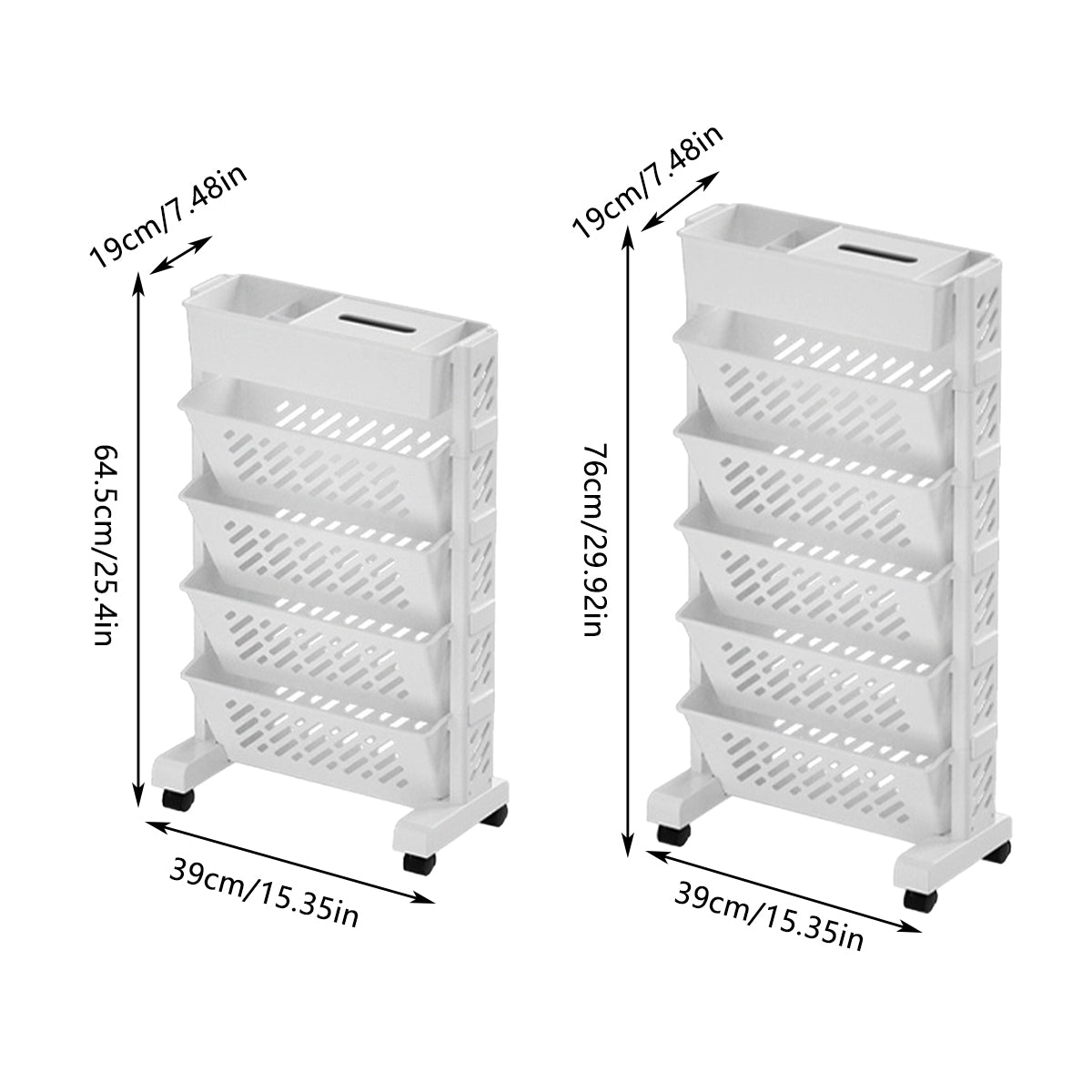 5 / 6 Tiers Rolling Bookshelf Storage Cart with Mobile Space Saving Design