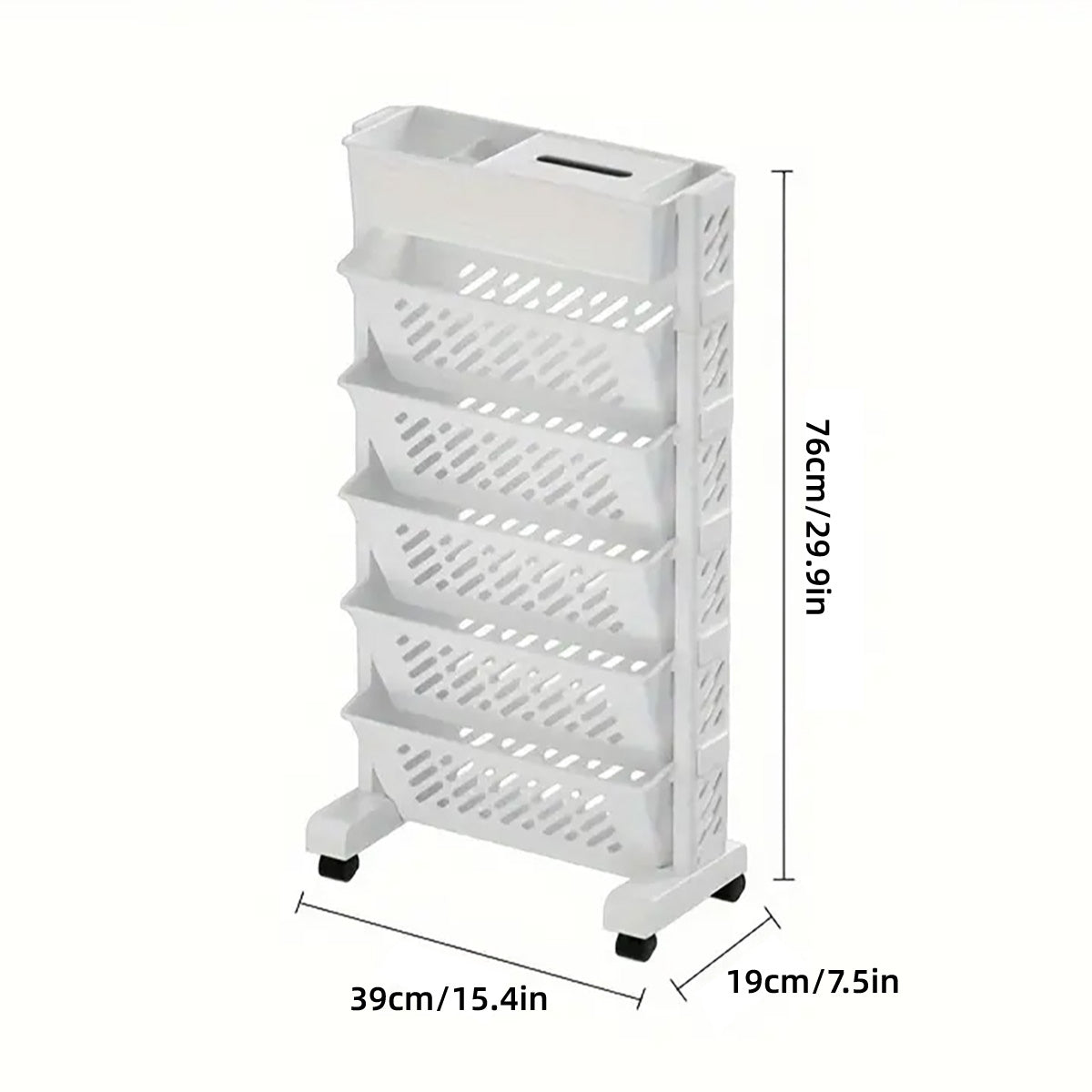 Six Tier Removable Bookshelf Organiser with Wheels White Plastic
