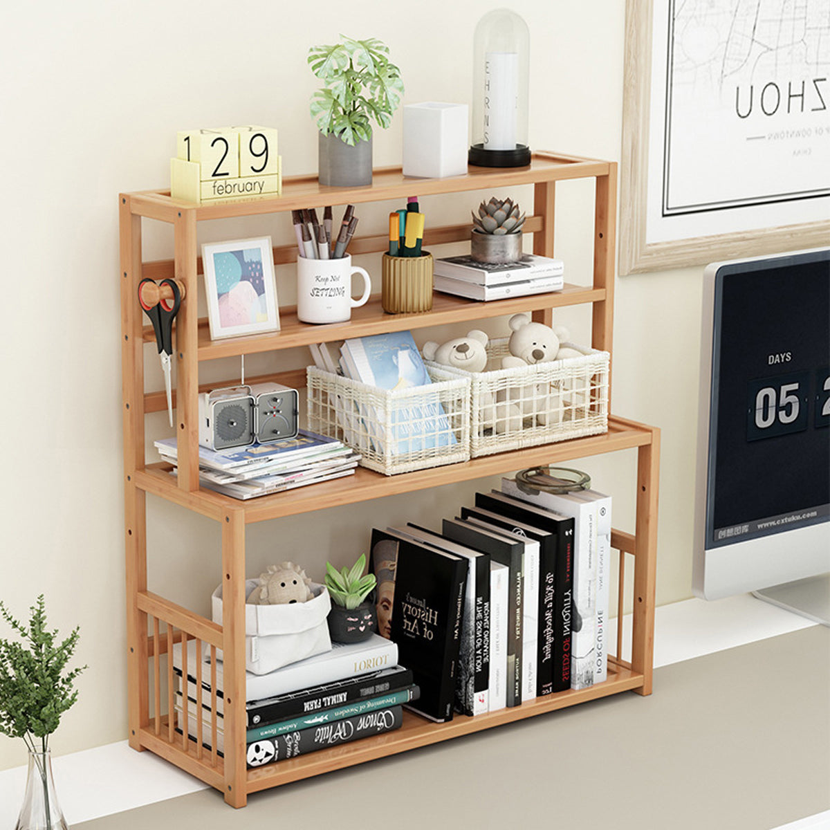 3-Tier Bamboo Bookshelf for Desktop Storage