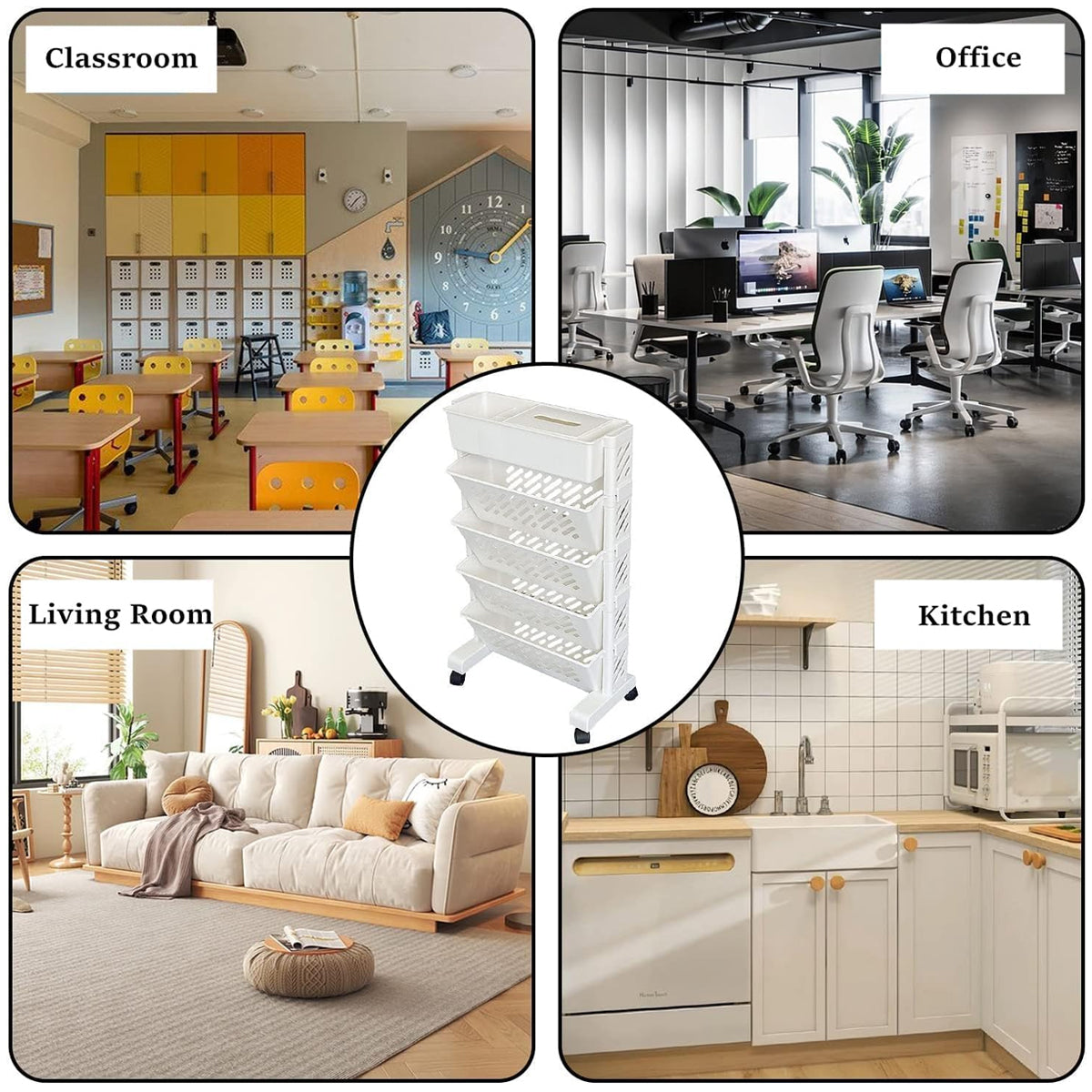 5 / 6 Tiers Rolling Bookshelf Storage Cart with Mobile Space Saving Design