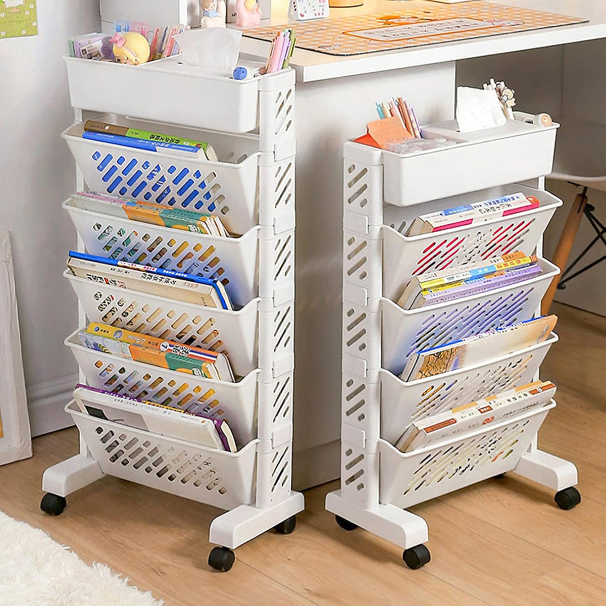 5 / 6 Tiers Rolling Bookshelf Storage Cart with Mobile Space Saving Design