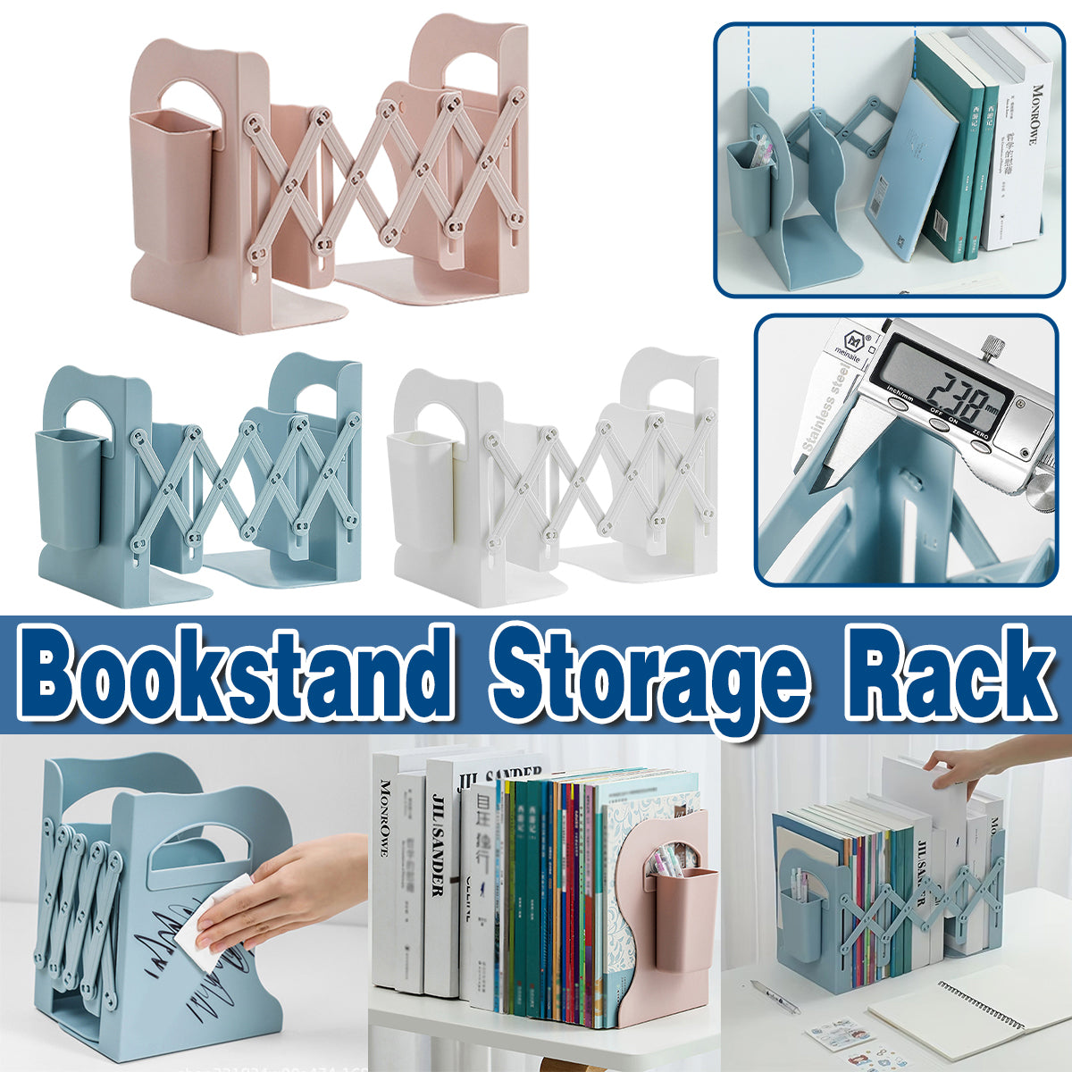 Retractable Book Stand Desk Organizer with Pen Holder