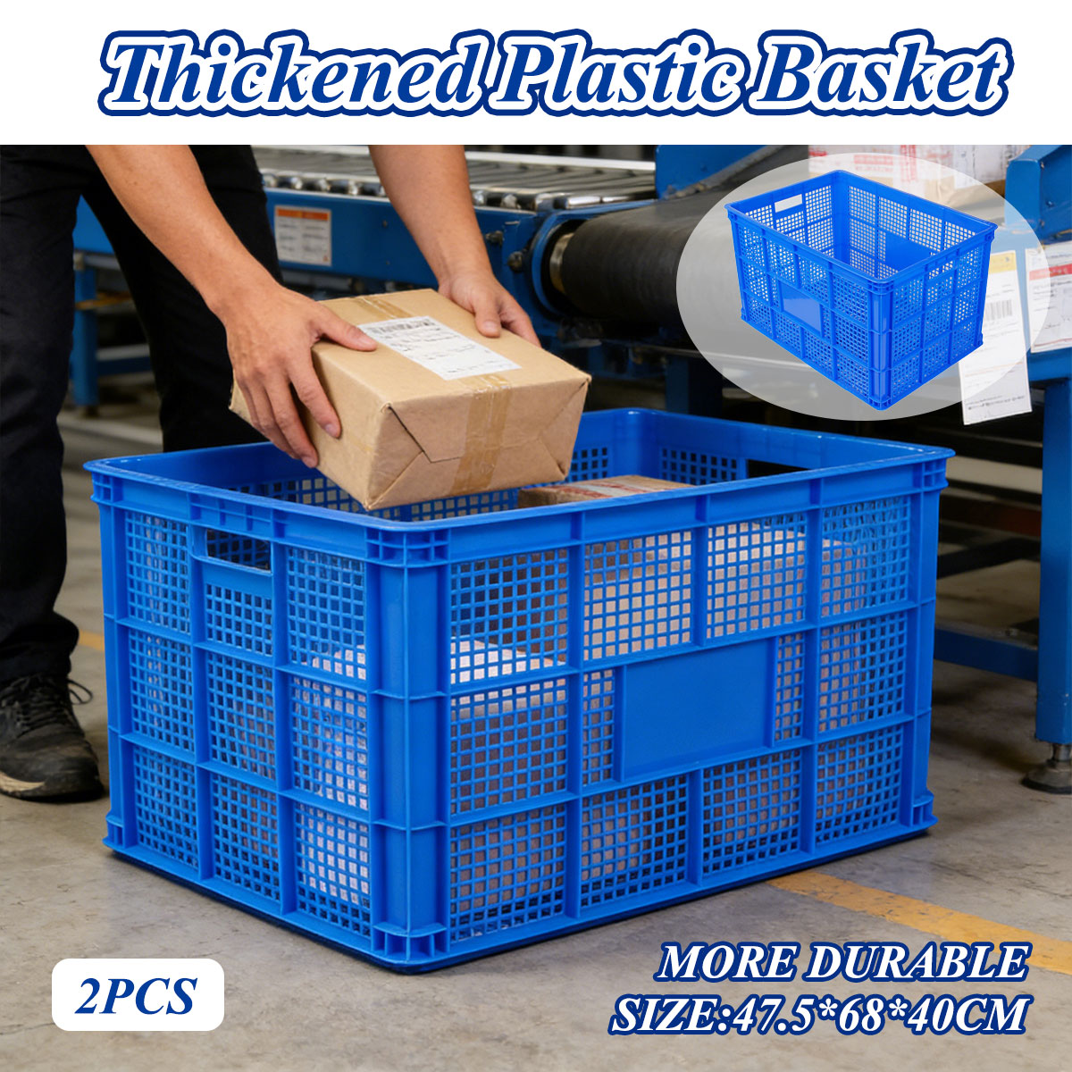 2pcs Heavy Duty PE Plastic Storage Baskets
