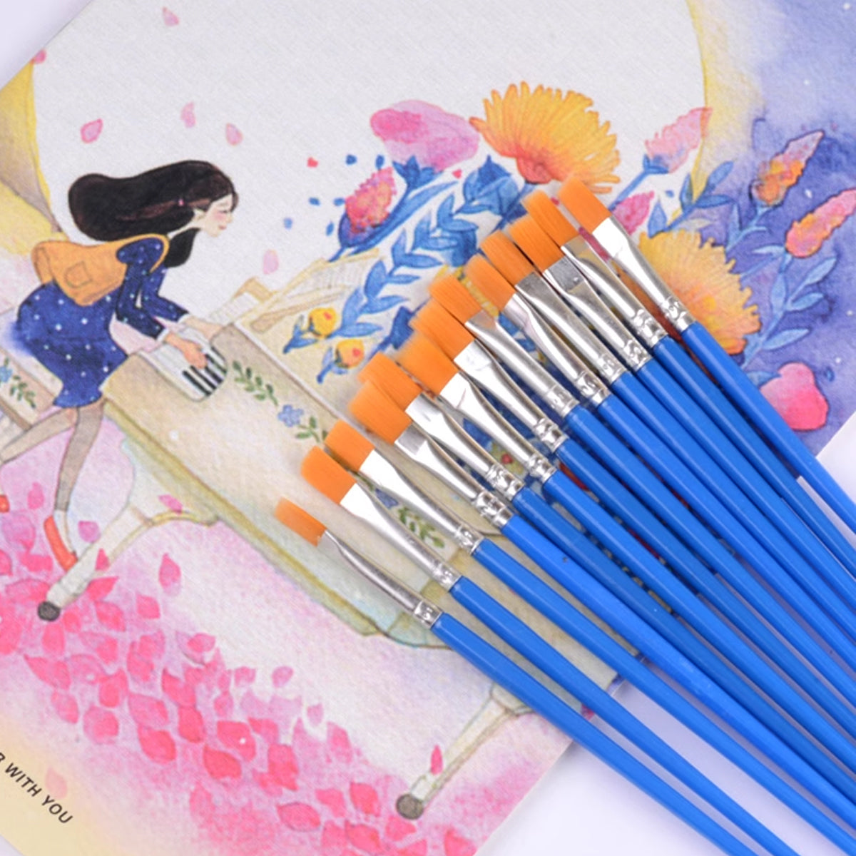 50/100 Pcs Plastic Flat Tip Hook Line Brushes for Kids DIY Ceramics & Watercolor Painting