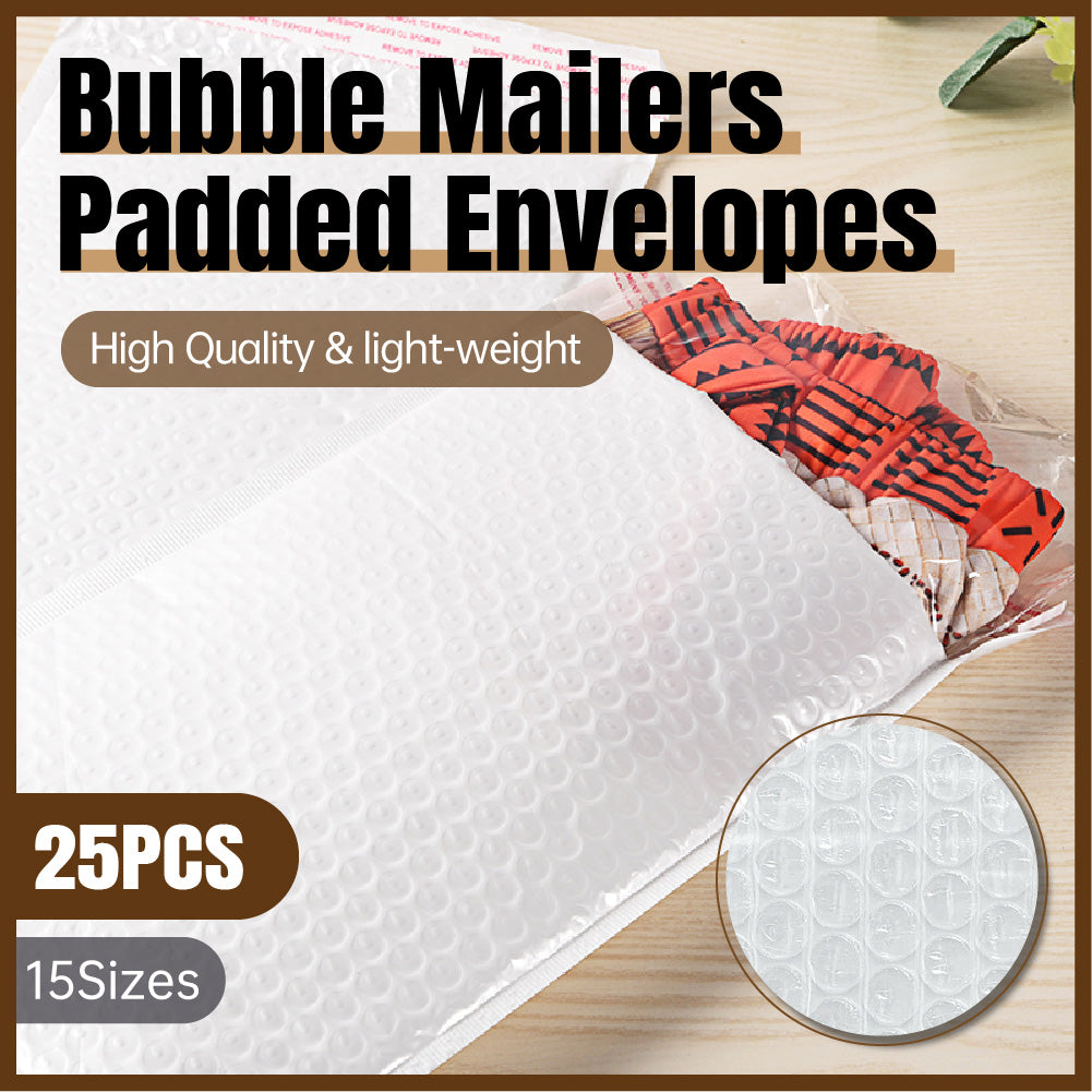 25 Pcs White Poly Bubble Mailers Cushioned Envelopes Set