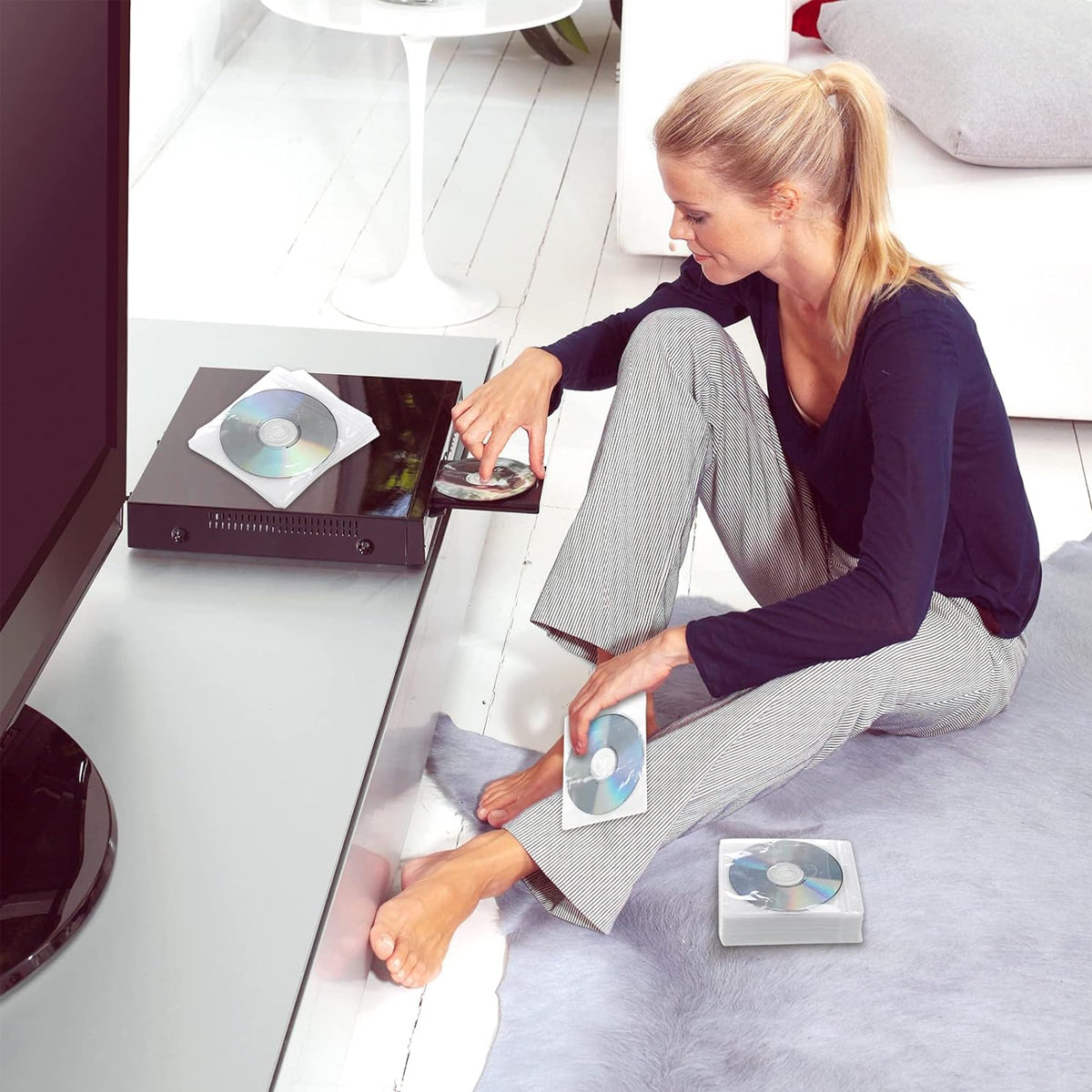 100 Pcs CD DVD Double Sided Plastic Sleeves Storage