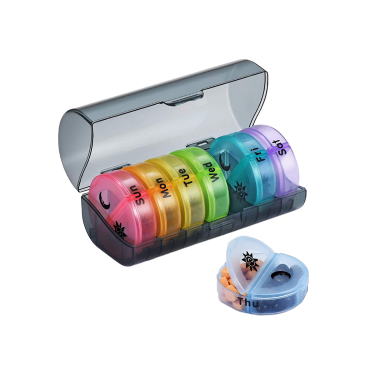 7 Day Round Mini Travel Pill Box Snap Closure
