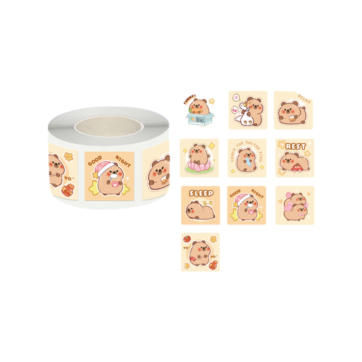 5 Rolls Kapibara Panda Seal Stickers Cartoon Round and Square