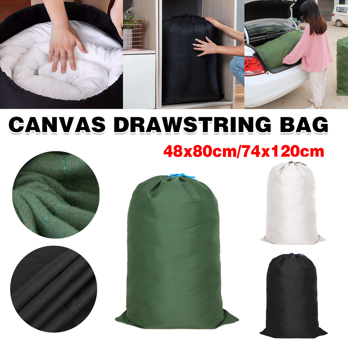 Canvas Drawstring Bag Large Storage Clothes Craft Army Green