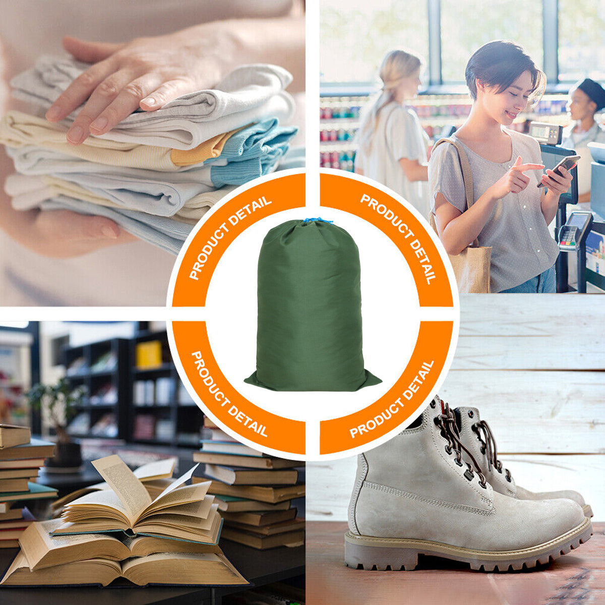 Canvas Drawstring Bag Large Storage Clothes Craft Army Green