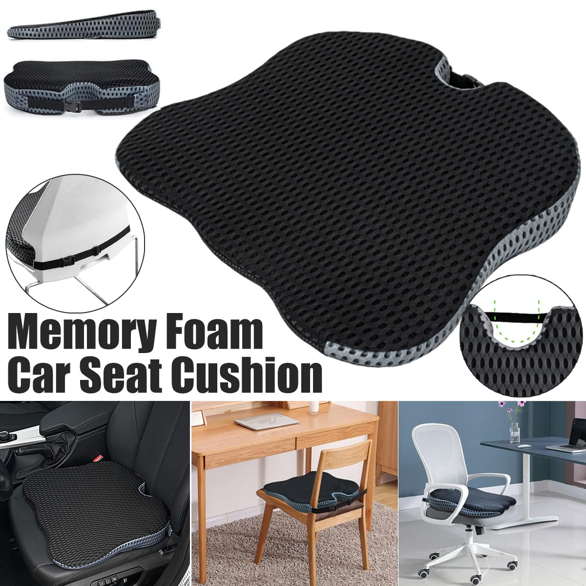 Memory Foam Seat Cushion with U-Shape Cut-Out