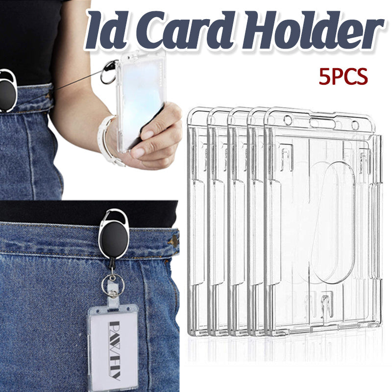 5 Pcs Clear ID Card Holder Hard Plastic Vertical Design