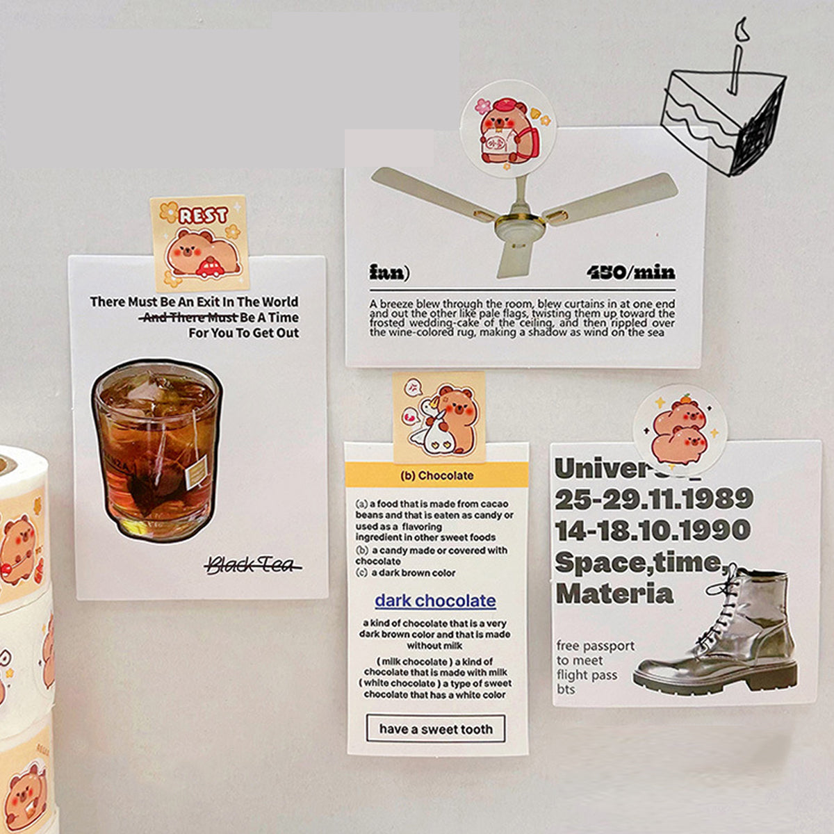 5 Rolls Kapibara Panda Seal Stickers Cartoon Round and Square