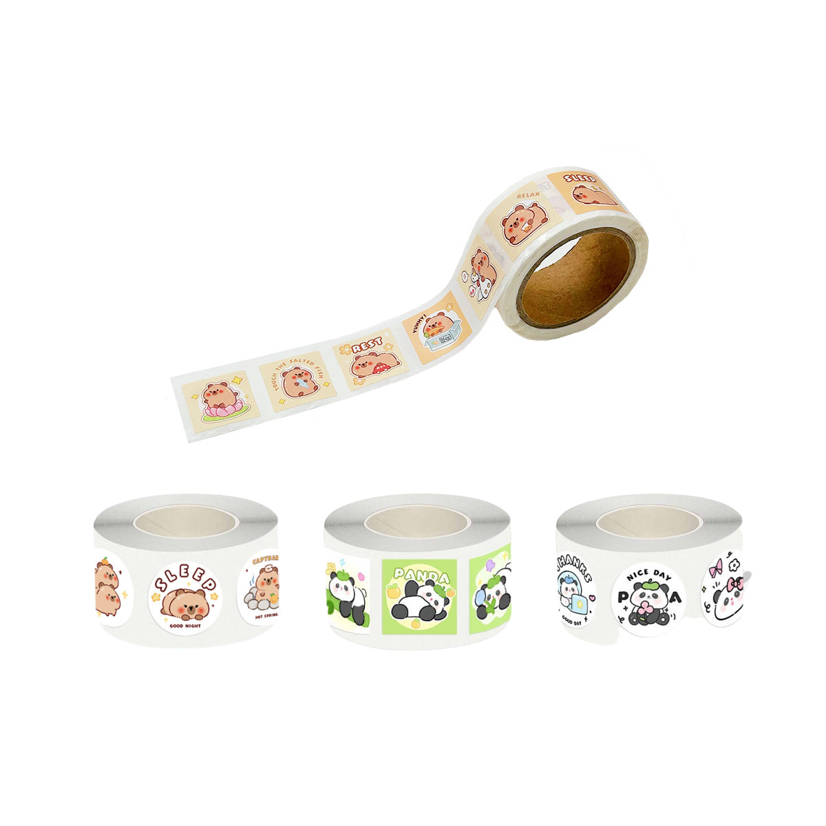 5 Rolls Kapibara Panda Seal Stickers Cartoon Round and Square