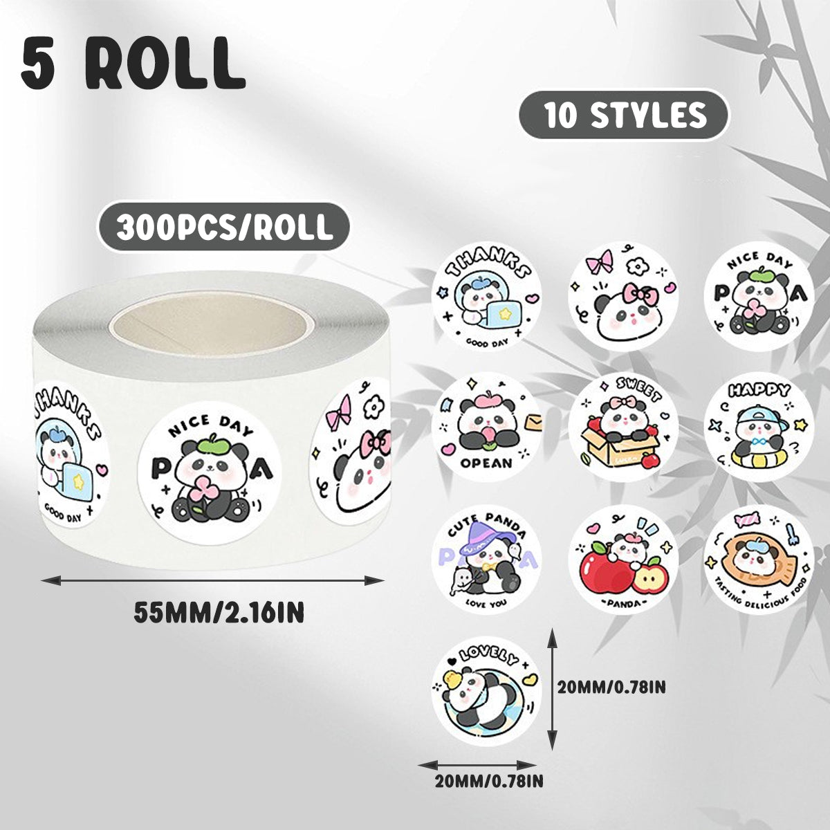 5 Rolls Kapibara Panda Seal Stickers Cartoon Round and Square