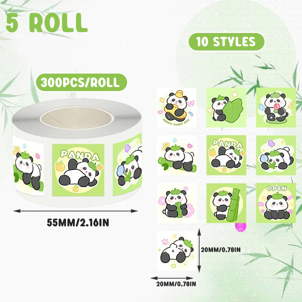 5 Rolls Kapibara Panda Seal Stickers Cartoon Round and Square