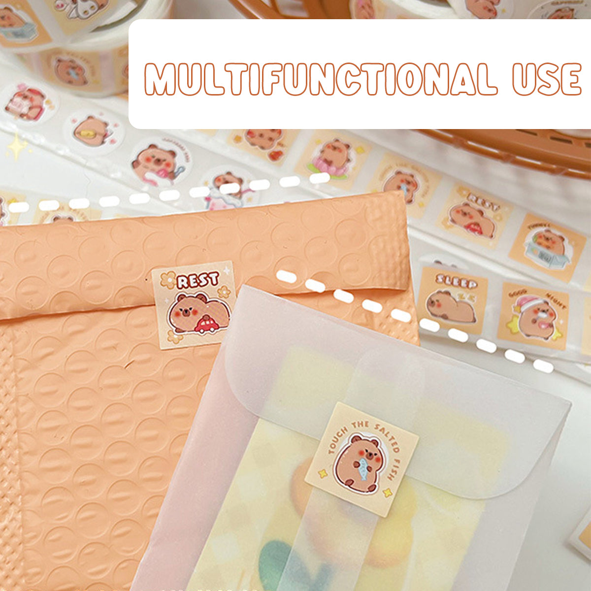 5 Rolls Kapibara Panda Seal Stickers Cartoon Round and Square