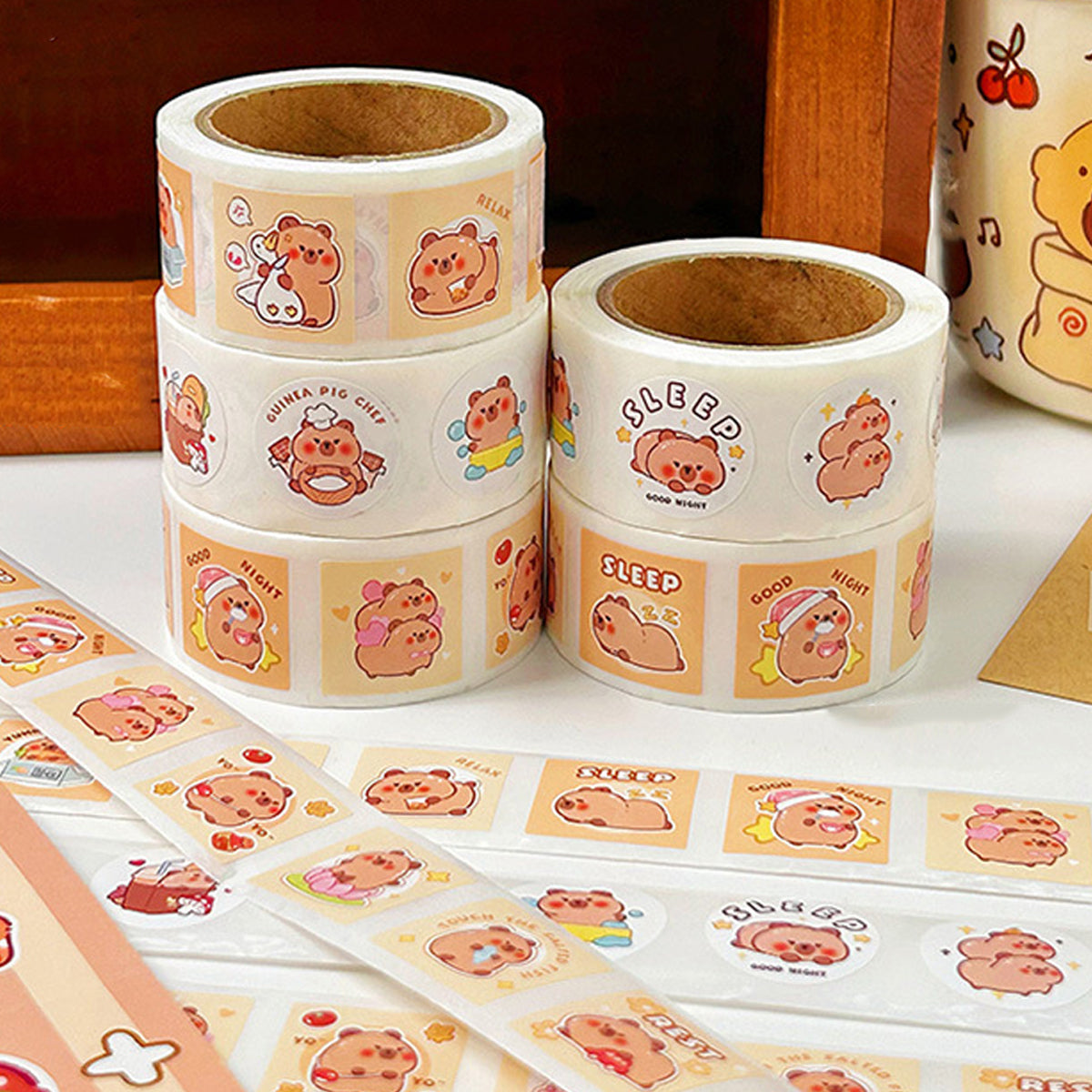 5 Rolls Kapibara Panda Seal Stickers Cartoon Round and Square