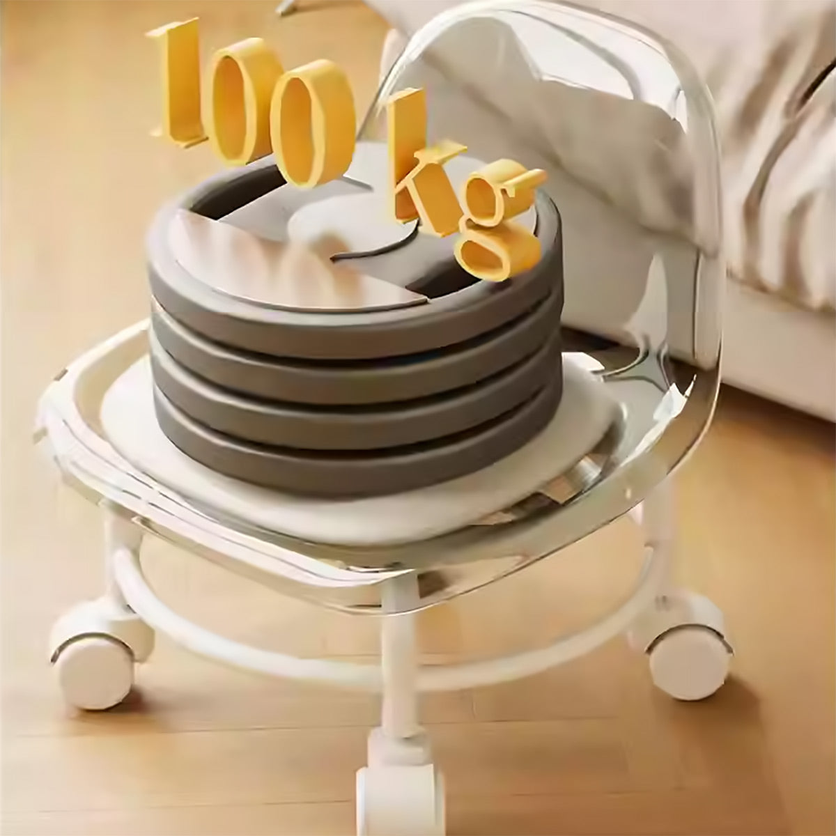 Rolling Stool with Acrylic Backrest and Wheels