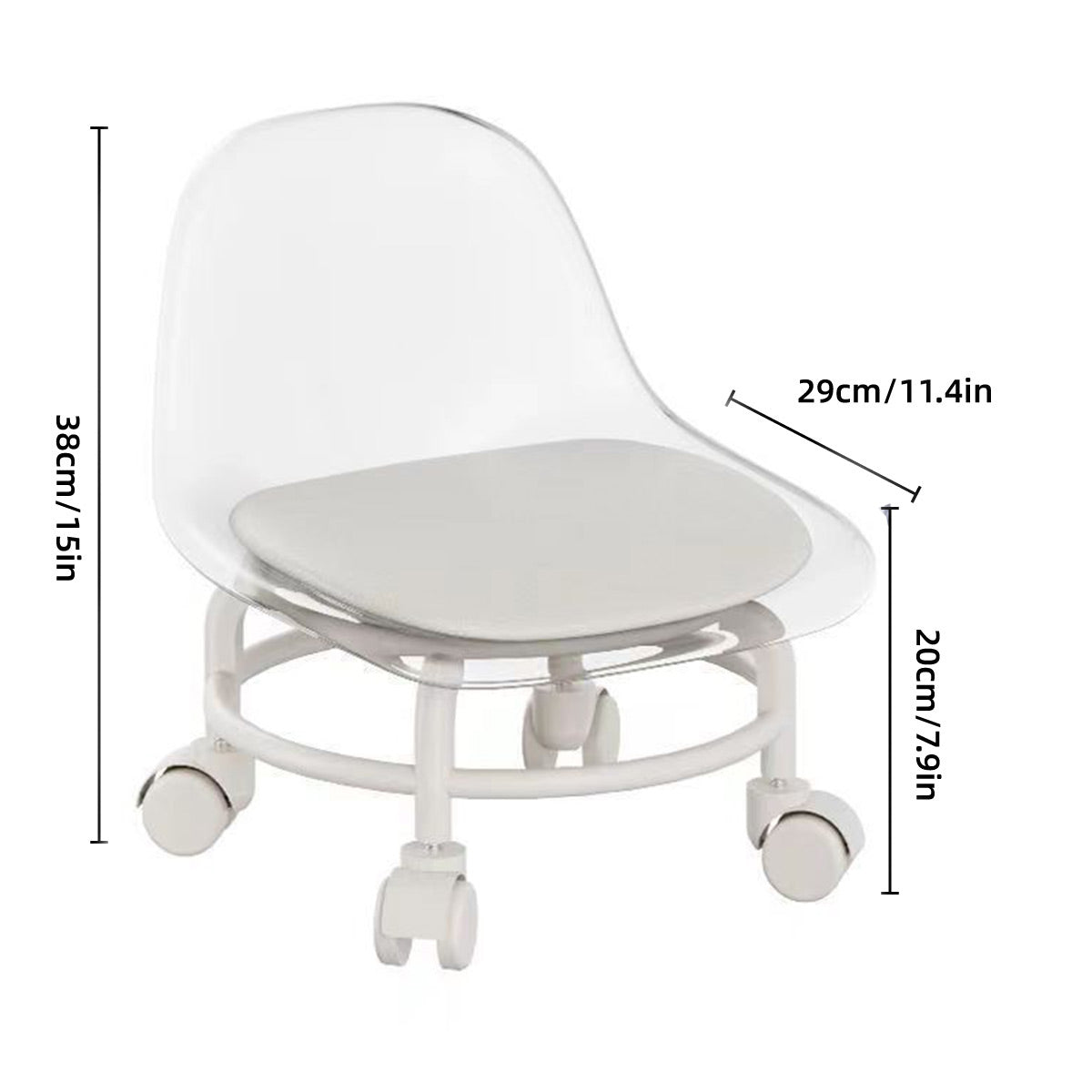 Rolling Stool with Acrylic Backrest and Wheels