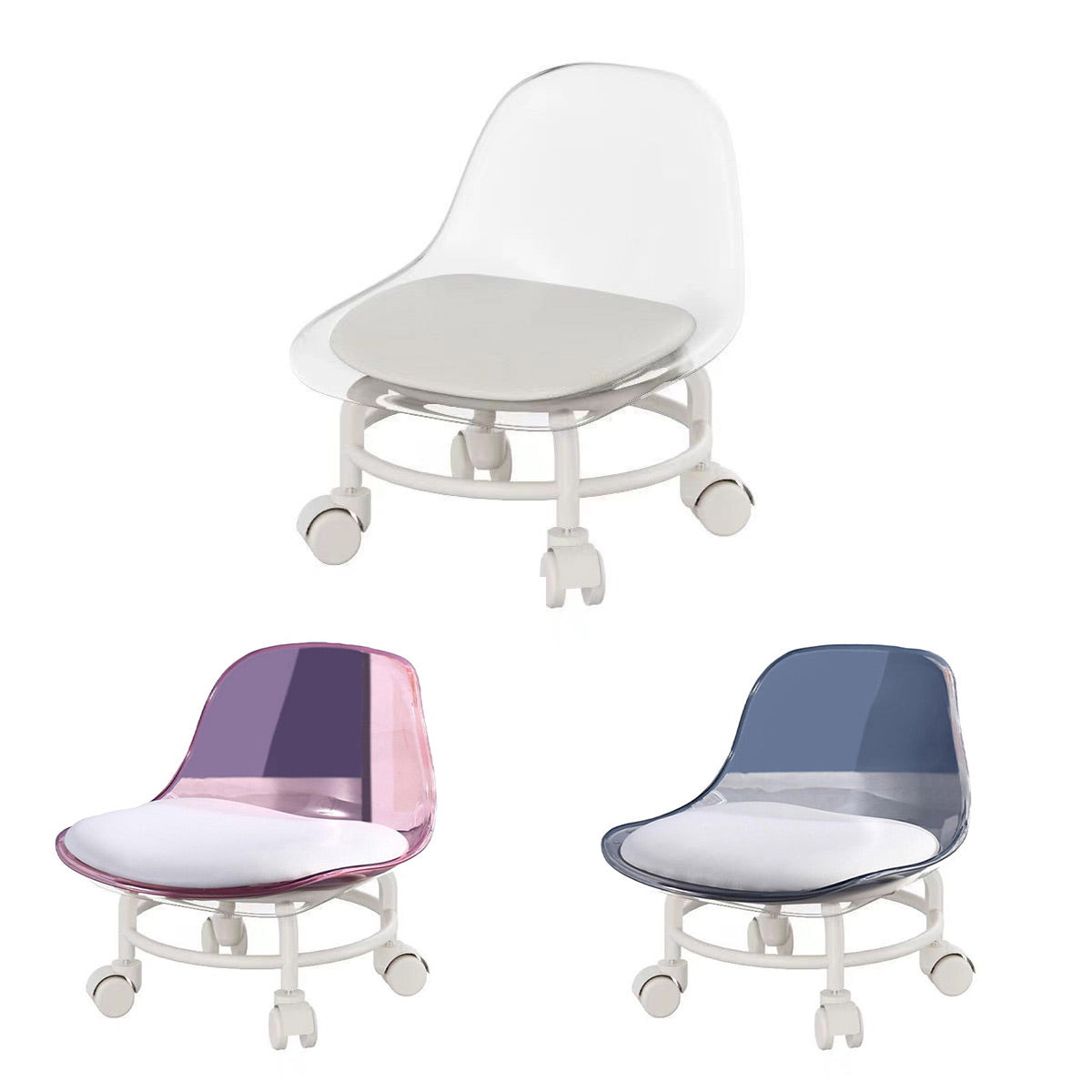 Rolling Stool with Acrylic Backrest and Wheels