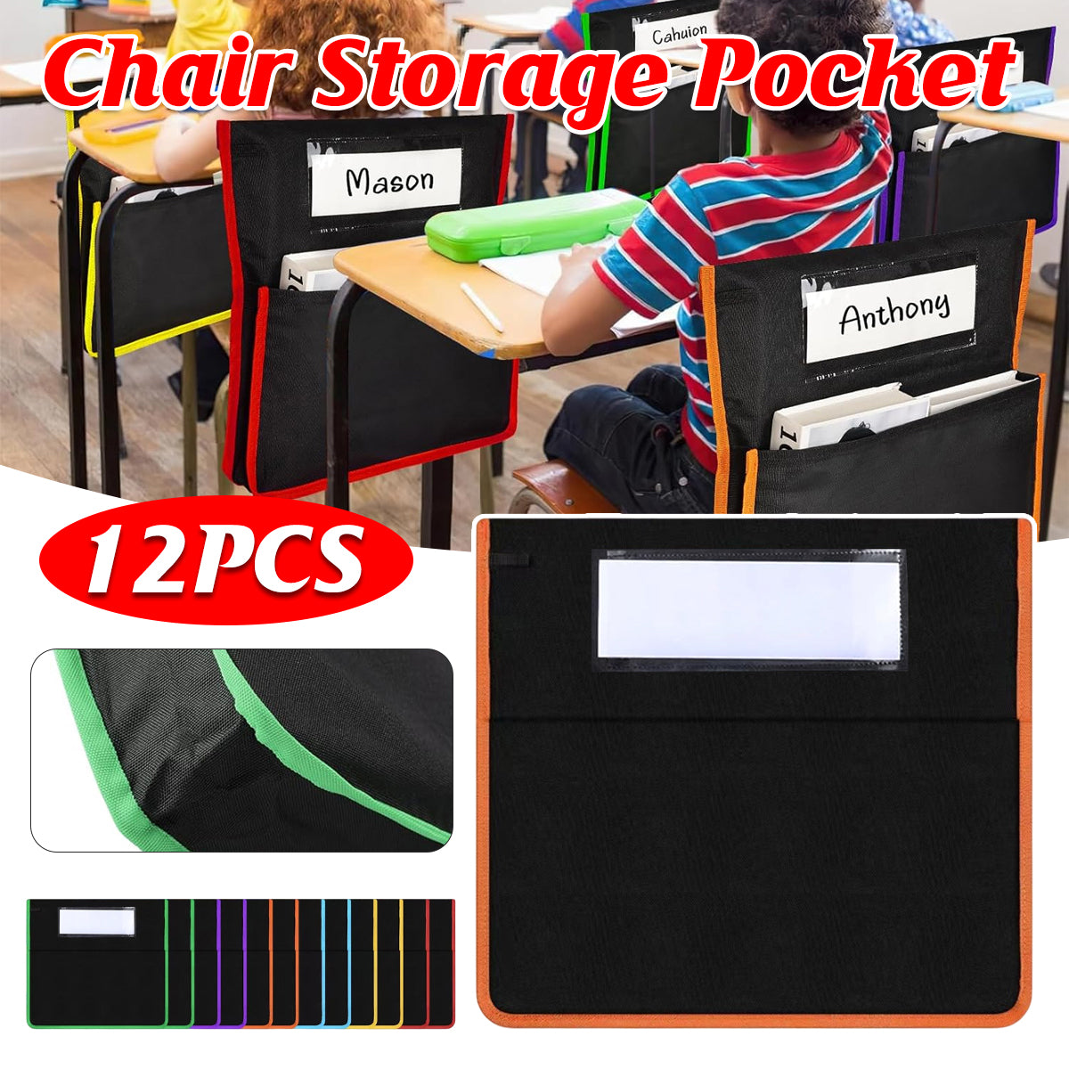 12 Pcs Classroom Chair Back Storage Bags Oxford