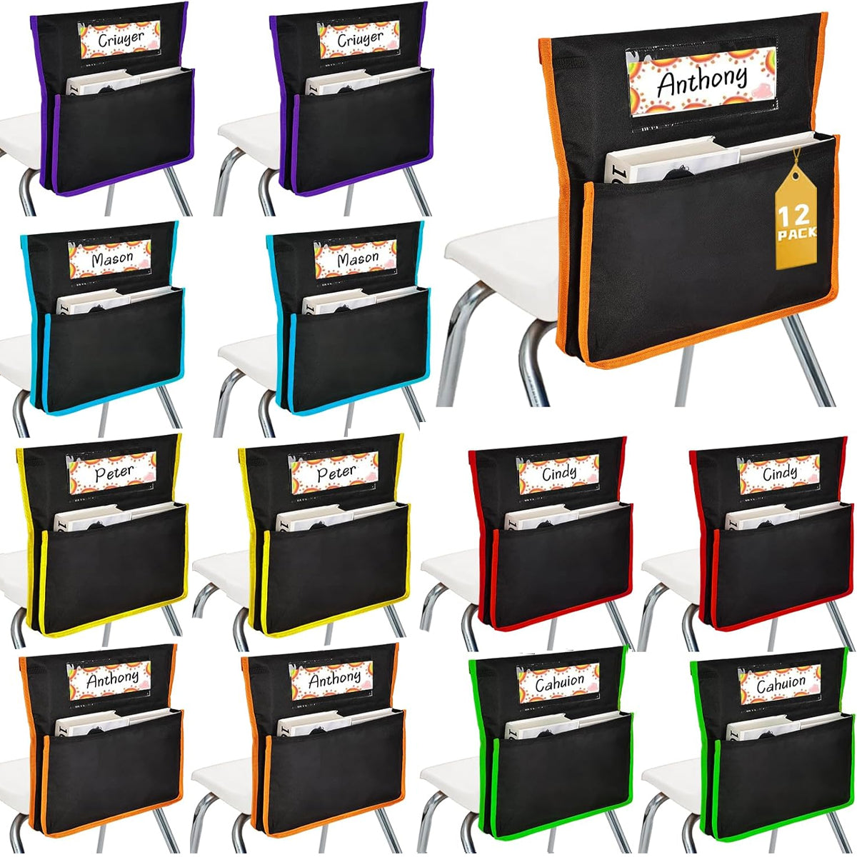 12 Pcs Classroom Chair Back Storage Bags Oxford