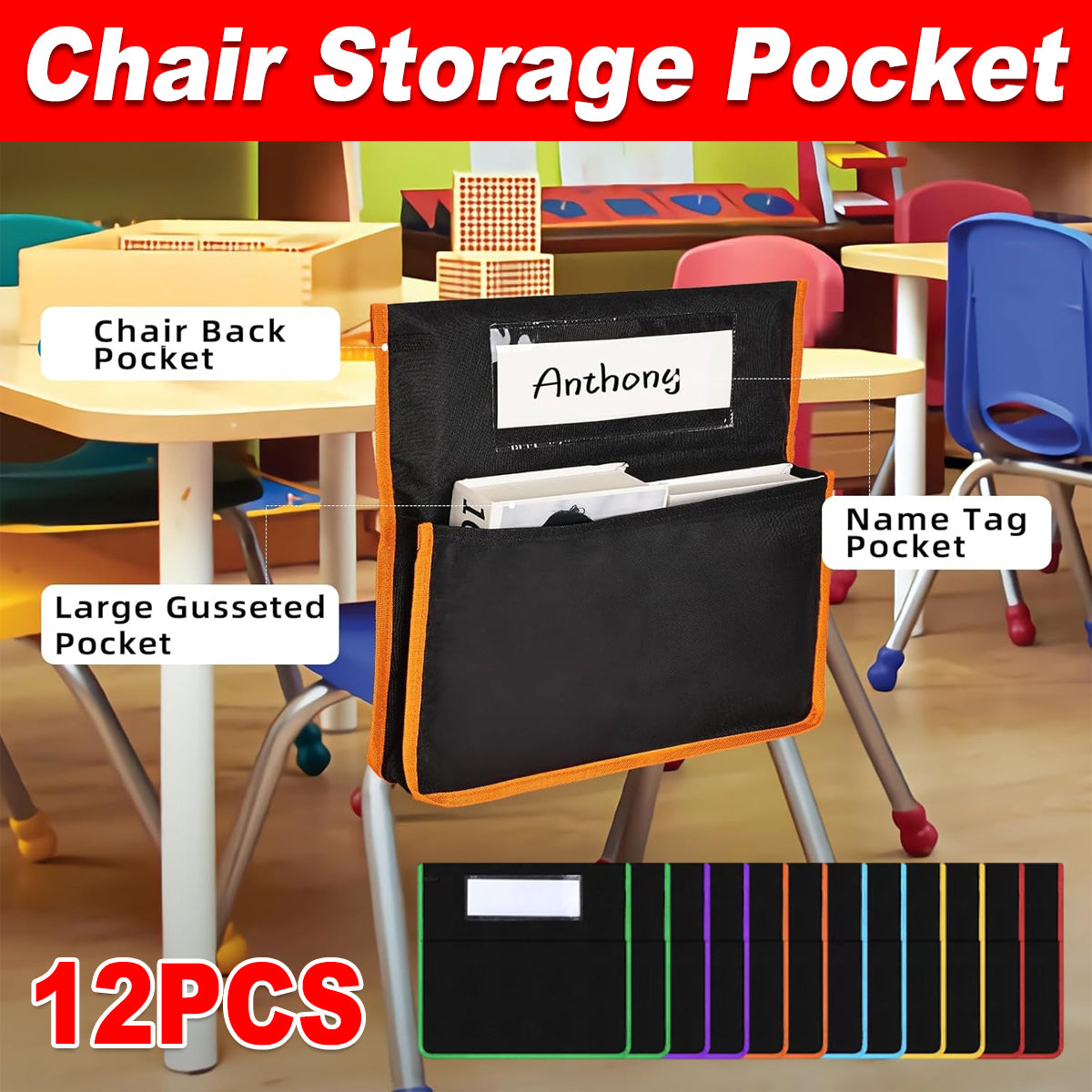 12 Pcs Classroom Chair Back Storage Bags Oxford