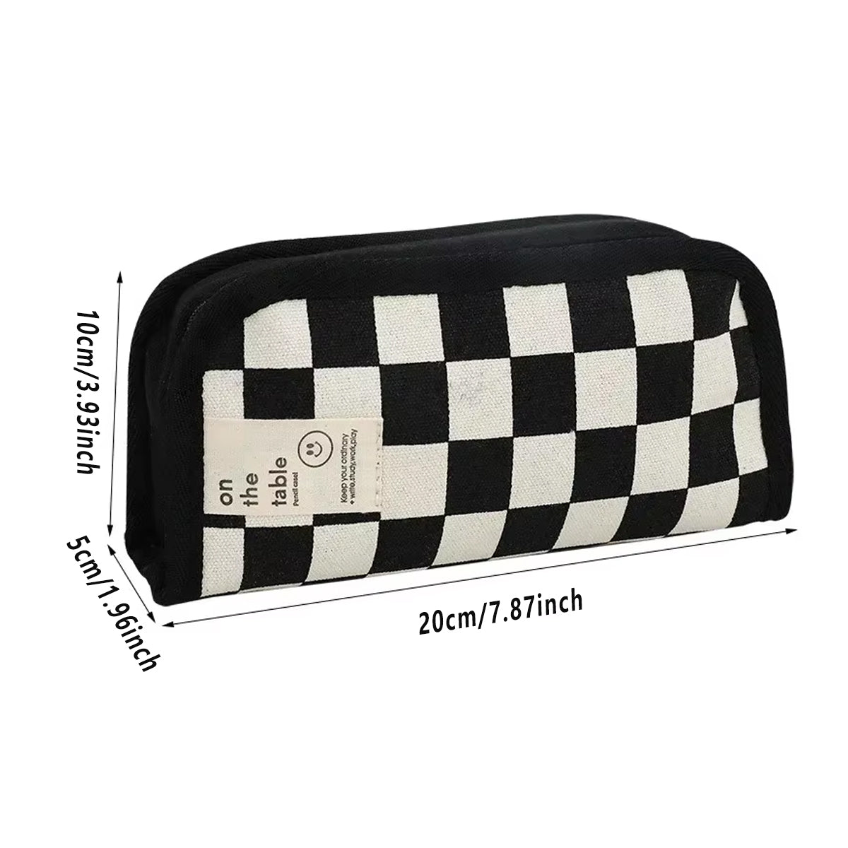2 Pcs Checkerboard Pencil Case Set Canvas Large Capacity