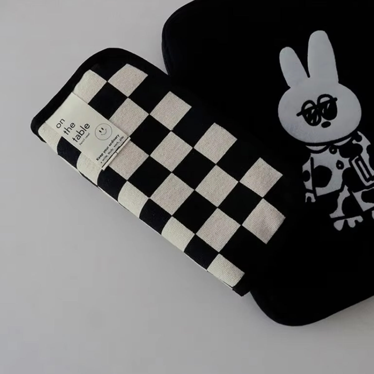 2 Pcs Checkerboard Pencil Case Set Canvas Large Capacity