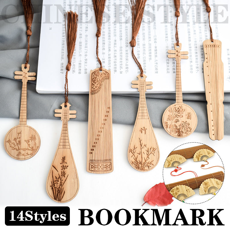 Bamboo Bookmark Chinese Style Instrument and Fan Shape