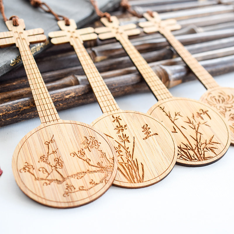 Bamboo Bookmark Chinese Style Instrument and Fan Shape