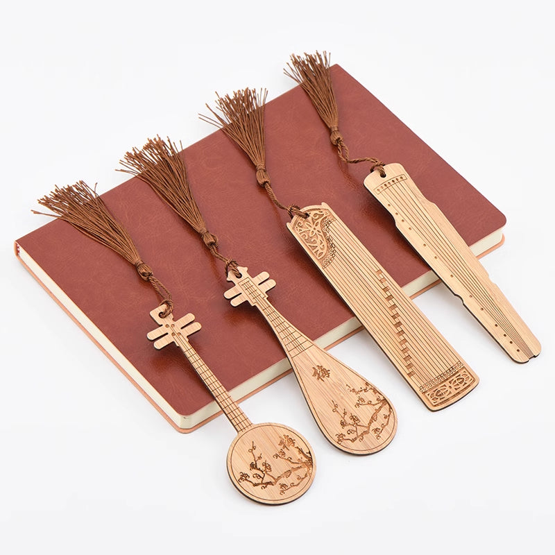 Bamboo Bookmark Chinese Style Instrument and Fan Shape
