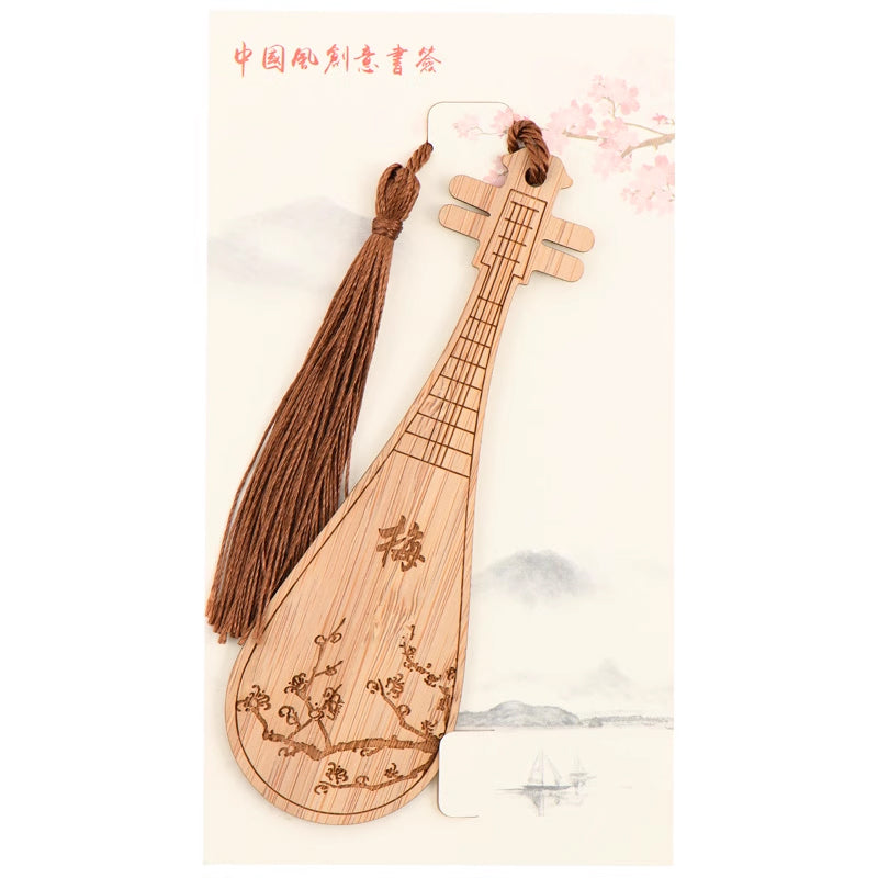 Bamboo Bookmark Chinese Style Instrument and Fan Shape