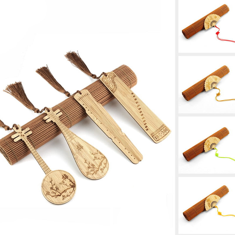 Bamboo Bookmark Chinese Style Instrument and Fan Shape