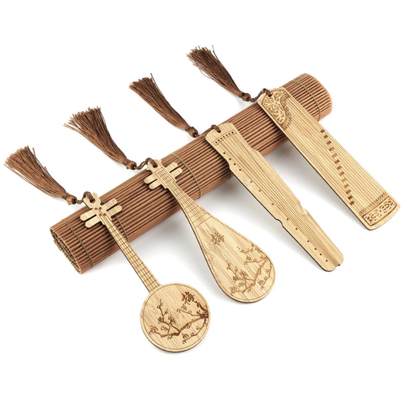 Bamboo Bookmark Chinese Style Instrument and Fan Shape